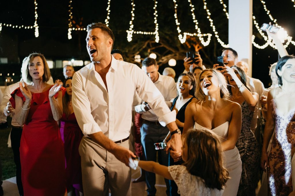 guests dancing at a Dazzling Details White wedidng in Punta Mita Mexico